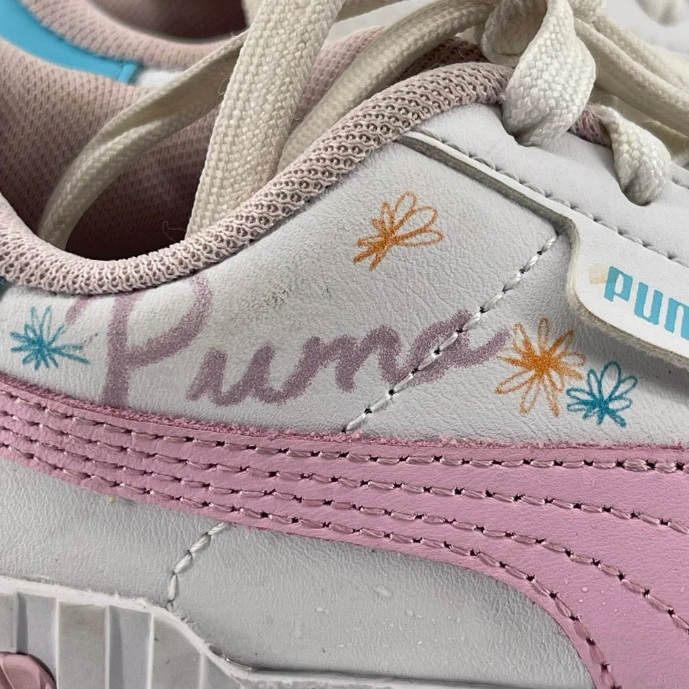 Puma Calia Dreamer Sneakers White Pink Blue Floral Detail Size 12C‎